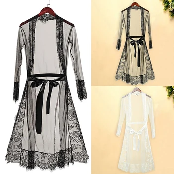 Naujas Nightgowns Maxi Nėrinių Chalatai Seksualus Sleepwear Ilgas Chalatas Moterims Kimono Padažu Suknelė Pižamą