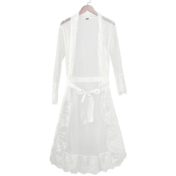 Naujas Nightgowns Maxi Nėrinių Chalatai Seksualus Sleepwear Ilgas Chalatas Moterims Kimono Padažu Suknelė Pižamą