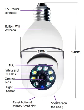 1080P PTZ WiFi Mini Kamera su Lemputė E27 Lizdas, Full Naktinio Matymo Dviejų krypčių Pokalbių ir Lengvas Montavimas