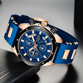 LIGE Sporto Žiūrėti Vyrų Mėlyna Silikono Chronograph Kvarcas Vyras Laikrodžiai Laikrodis Prabangos Prekės ženklo Laikrodį Relogio Masculino Reloj Hombre