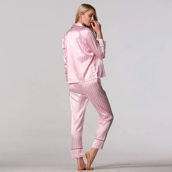 7pcs Moterų Rožinė Dryžuota Pižama Rinkiniai Dirbtiniais Šilko Dėmių Pyjama Ponios Sleepwear Rinkiniai Rudens Žiemos Homewear Sleepwear Skraiste Pjs