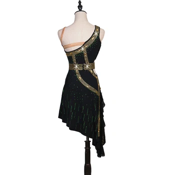 Naujas Lotynų Šokių Suknelė Moterims Konkurencijos Kostiumai Užsakymą Praktikos Sijonai Spindi Krištolo Žalia Advanced Rhinestoned Lotynų Sukneles