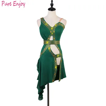 Naujas Lotynų Šokių Suknelė Moterims Konkurencijos Kostiumai Užsakymą Praktikos Sijonai Spindi Krištolo Žalia Advanced Rhinestoned Lotynų Sukneles