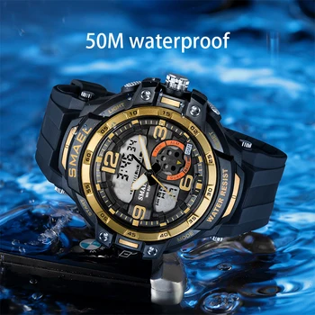 Vyriški Laikrodžiai Sporto SMAEL Naujos Žiūrėti Kvarco Skaitmeninis Laikrodis LED Chronometras Plaukimo Laikrodis Blue Laikrodis 1350B Vandeniui Žiūrėti Vyrai