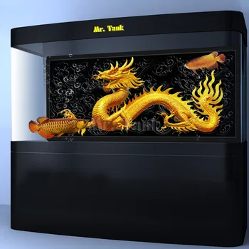 Pasirinktinis Dydis Akvariumo Fonas Plakatas Su Lipnia Golden Dragon PVC Žuvų Bako Apdailos Priedai Kraštovaizdžio Tapetai
