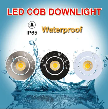 IP65 MINI Įleidžiamas LED Vandeniui Pritemdomi COB Downlight Lauko 3W AC90-260V/DC12V LED Lubų Vietoje Šviesos LED Lubų Šviesos