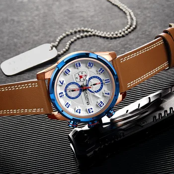 MEGIR Top Brand Kvarco Vyrų Laikrodis atsparus Vandeniui Sporto Odinis Vyrų Laikrodžiai Blue Men ' s Watch Mados Atsitiktinis Relogio Masculino