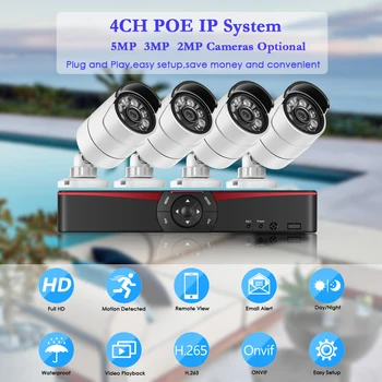 Gadinan 4CH POE Vaizdo Apsaugos Sistema, 5MP 3MP 1080P Lauko oro sąlygoms Infraraudonųjų spindulių Naktinio Matymo IP Kameros VAIZDO Stebėjimo Komplektas