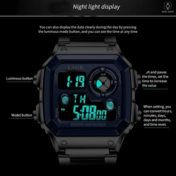 Elektroninių Laikrodžių Vyrų Sporto Vandeniui Data Žadintuvas Laikrodis 2021 LIGE Naujas Mados Vyrai Laikrodžiai Top Brand Prabanga Chronograph+Box
