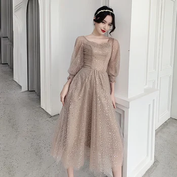 Ilgomis Rankovėmis Prom Dresses 2020 Elegantiškas Arbatos-ilgis Vidutinio Ilgio China Tiulio Vakare Šalies Suknelės Gimtadienis