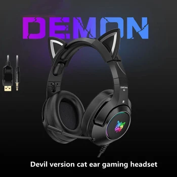 Naujas K9 Black/Pink Demonas Versija Kačių Ausų Žaidimų Ausinės Su Mic RGB Šviesos Mobiliojo Telefono ir Kompiuterio Triukšmo Mažinimo laisvų Rankų įranga