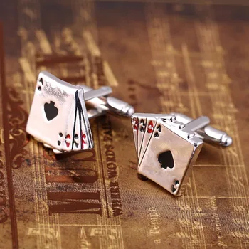 12Pairs/daug Dabar Matote Mane 4A Pokerio Modelis rankogalių segtukai Metalo Lydinio, Tinka Vestuvių Dovana Verslo Marškinių rankogalių segtukai Gerbėjai HC11308