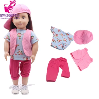Lėlės Drabužiai kelnės ir liemenė basecap 45 cm mergaitė lėlė baby doll kailis atsitiktinis outwear rinkiniai