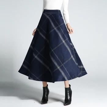 Moterų 2020 M. Rudens Žiemos Naujas Vilnos Šiltą Ilgą Korėjos Sijonai Pledas-Line Mados Moterų Aukšto Juosmens Elegantiška Vintage Sijonas