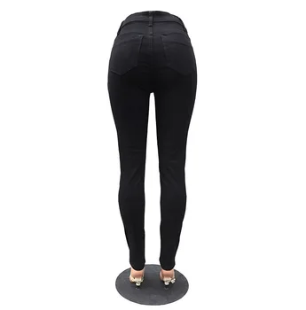 FNOCE 2020 m. žiemos nauji moteriški džinsai kelnės mados atsitiktinis elegantiškas, kietas aukšto juosmens stora ruožas plonas džinsinis audinys visiškai Pieštuku Kelnės