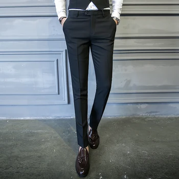 Vyrai Suknelė Kelnės Slim Fit Kostiumas Kelnės Kietas Dresspants Kelnės Aukštos Kokybės Vyriška Juoda Smart Casual Ilgas Kelnes