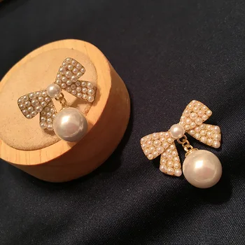 Bowknot perlo auskaru moterų ryžių perlo auskaru premium prancūzijos auskarai 925 silver needle