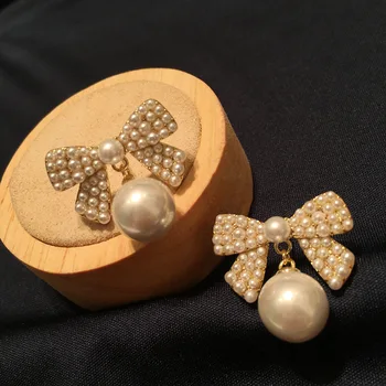 Bowknot perlo auskaru moterų ryžių perlo auskaru premium prancūzijos auskarai 925 silver needle