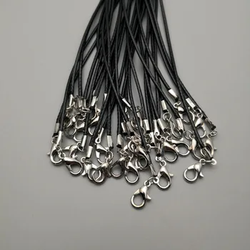 Didmeninė 1,5 MM 60cm juoda Vaškas virvę omarų užsegimas karoliai virvelę bižuterijos pakabukas virvės 100vnt/lot Nemokamas pristatymas