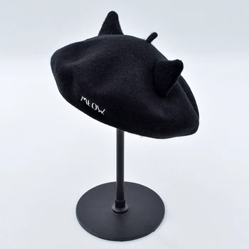 2019 Naują laišką, siuvinėjimo katės ausis vata moterų mielas beretė mados dailininko skrybėlę tinka saldus mergina BLM31