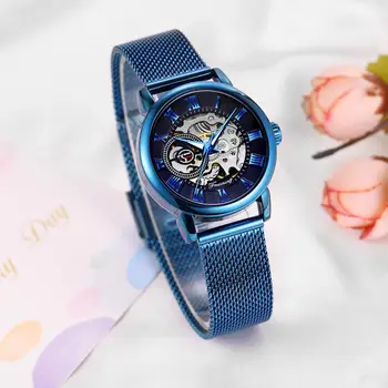 FORSINING Blue Elegantiškas Moteris, Laikrodžiai Prekės Prabanga Skeletas Mechaninis Laikrodis Paprastas Atsitiktinis Ponios Laikrodis zegarek damski 2020 m.