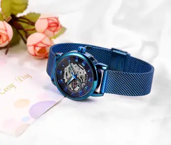 FORSINING Blue Elegantiškas Moteris, Laikrodžiai Prekės Prabanga Skeletas Mechaninis Laikrodis Paprastas Atsitiktinis Ponios Laikrodis zegarek damski 2020 m.