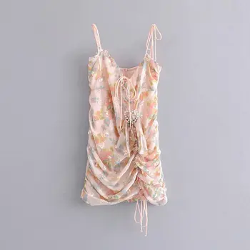 Elegantiška vintage seksualus vasaros suknelė stebėjimo rankovių pamušalas backless aukštos juosmens, plonas rožinės spalvos mini suknelė love in style