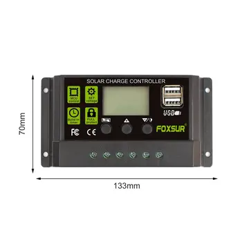 FOXSUR 20A Auto Saulės Įkrovimo Valdiklis PWM Valdytojai LCD Dual USB 5V Išėjimo Saulės PV Skyde Reguliatorius