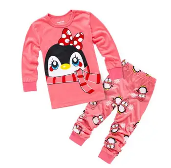 2018 Naujus Laivybos pižama nustatyti mergina pingvinas biedronka miego drabužiai ilgomis rankovėmis kūdikiui miegoti dėvėti vaikiški medvilniniai naktiniai drabužiai Vaikams H096