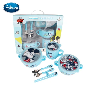 Disney baby 7pcs stalo įrankių rinkinį iš nerūdijančio plieno sudužti atsparus maisto papildas dubenėlį, šakutę, šaukštą, vaikams mielas animacinių filmų stalo