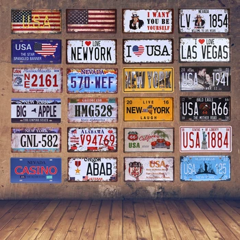 American Vintage Namų Dekoro New York Alavo Pasirašyti JAV Automobilių Plokštė Nevada Metalo Licencijos Plokštelė Oregono Kalifornijos Sienos Meno Skaičius Plakatas