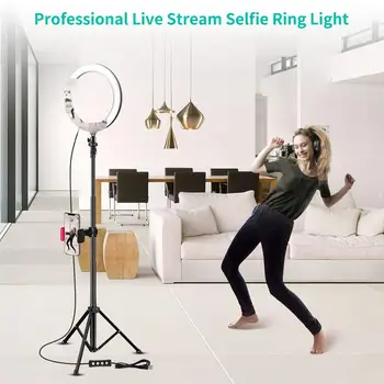 LED Selfie Žiedas Šviesiai 8 colių Metalo Pritemdomi Telefono Kamera Žiedas Lempa Su Stovu Trikojai Makiažo Vaizdo Gyventi Studija 