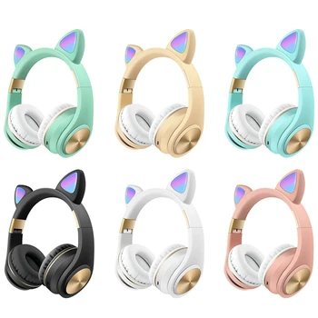 Cute Kačių Ausys LED Mirksi Ausines Bluetooth 5.0 Jauni Žmonės, Vaikai laisvų Rankų įranga Parama TF Kortelę 3,5 mm Kištuką Su Mikrofonu FM