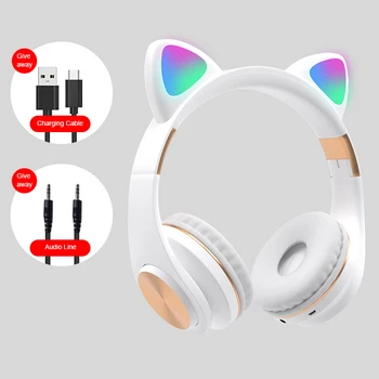 Cute Kačių Ausys LED Mirksi Ausines Bluetooth 5.0 Jauni Žmonės, Vaikai laisvų Rankų įranga Parama TF Kortelę 3,5 mm Kištuką Su Mikrofonu FM