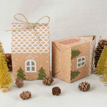 10vnt Kraft Popieriaus Dėžės Kalėdų Dovanų Dėžutėje Namas Formos Saldainių Dėžutė Maisto Slapukus Pakavimo Gimtadienis, Vestuvės, Džiaugtis Krepšiai