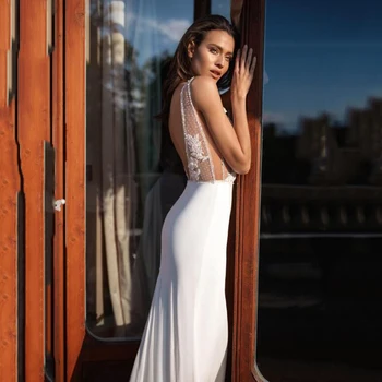 Seksualus Backless Vestuvių Suknelė turkija 2020 V kaklo Nėrinių Nuotakos Aplikacijos suknelė nuotakos Boho Satino Paplūdimys Vestuvių Suknelė vestido de novia