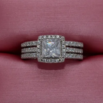 Prabanga Moterų žiedas Balta Deimanto Cirkonis Vestuvių Žiedas Mados 925 Sterlingas Sidabro Papuošalai Žada Sužadėtuvių Žiedai Moterims