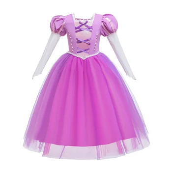 Princesė Suknelė Mergaitėms Rapunzel Kostiumas Išgalvotas Frocks Vaikų Pink Purple Elegantiškas Šalis Suknelė Maža Mergaitė Helovinas Drabužius Perukas