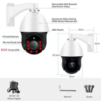 1080P HAINAUT PTZ Kamera 2MP, 30X Zoom IR 60M 8LED Saugumo CCTV HAINAUT Dome Mini Kamera Lauko oro sąlygoms, Vaizdo Stebėjimo Kameros