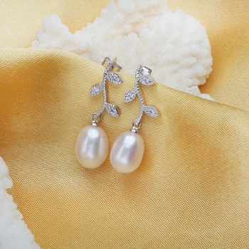 FENASY Natūralių Perlų auskarai, Perlų Papuošalai Choker Moterims Laisvalaikio Stiliaus 2017 Papuošalai 8-9mm Perlų Žavesio Bohemijos auskarai