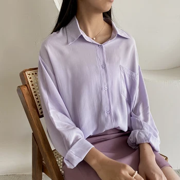 2020 Metų Vasaros Violetinė Ilgomis Rankovėmis Marškinėliai Moterims, Elegantiškas Atvartas Plius Dydis Atsitiktinis Palaidinė Europos Sąjungos Oficialusis Ponios Negabaritinių Marškinėliai