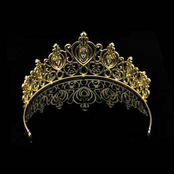 Konkurso Nuotakos Plaukų Aksesuarai Aukso Ravėjimas Tiara Kaspinai Princesė Diadem CZ Kristalų Širdies Ir Gėlių vainikėliu Nuotaka