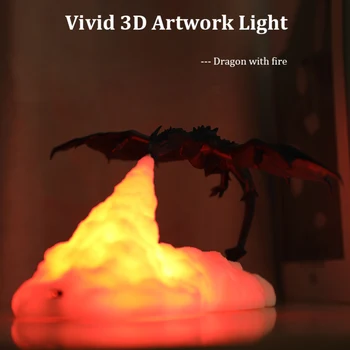 3D Atspausdintas LED Ugnies Drakonas Lempos Naktį Šviesos Įkrovimo Nuotaika Minkšta Šviesa, Miegamojo Vaikas Kambarys Miegamasis Kempingas Apdailos Šviesos