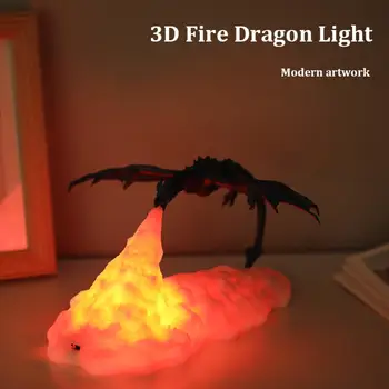 3D Atspausdintas LED Ugnies Drakonas Lempos Naktį Šviesos Įkrovimo Nuotaika Minkšta Šviesa, Miegamojo Vaikas Kambarys Miegamasis Kempingas Apdailos Šviesos
