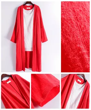 Kietojo ilgomis rankovėmis Medvilnės Skalbiniai Kimono Moterų Palaidinė Marškinėliai Vasarą Laisvi Atsitiktinis Plius dydžio Ilgas Palaidinė Marškinėliai Originalus Viršūnes B080