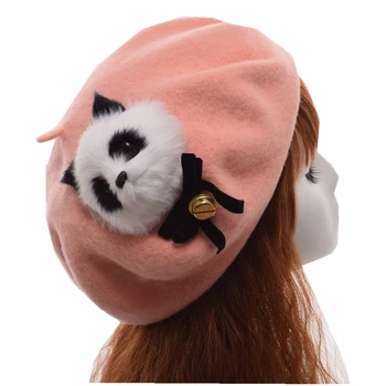 Moterys Mielos Baltos spalvos Beretė Skrybėlę beretė femme Lolita Panda Lankas Beanie Kepurė