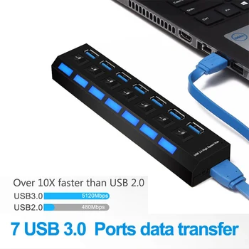 USB HUB 3.0 4 7 Port Usb Multi Splitter Su Maitinimo Jungiklis Maitinimo Adapteris, Skirtas 