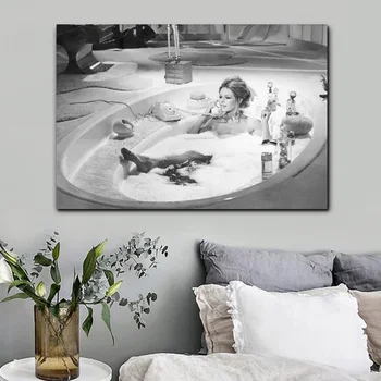 Plakatas Drobės Tapybos Derliaus Juoda ir Balta Vonios kambarys Nuotrauka Sexy Nude Moterų Sienos Menas Nuotraukas Kambarį Dekoro Cuadros