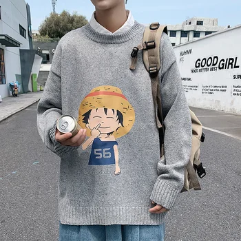 SingleRoad Vyrų Megztas Megztinis Vyrams 2020 M. Žiemos Anime One Piece Harajuku Jumper Korėjos Negabaritinių Stiliaus Megztinis Pilkas Megztinis Vyrams
