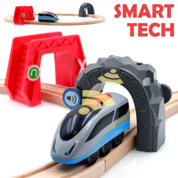 13pcs Smart Traukinio Rinkinį Diecast Protingi Vaikai Traukinio Žaislų Suderinama Medinių Bėgių kelio Traukinio Elektriniai Žaislai Vaikams
